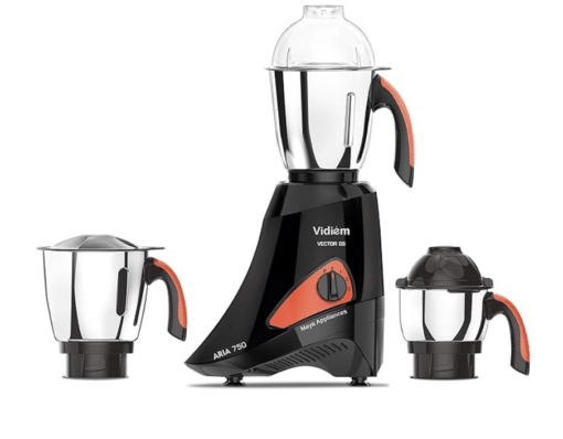 Vidiem Mixer Grinder 577 A Vector SS (Black) | 750-watt mixer grinder 3 Leakproof Jars with self-lock for wet & dry spices, chutneys & curries | 5 Years Warranty